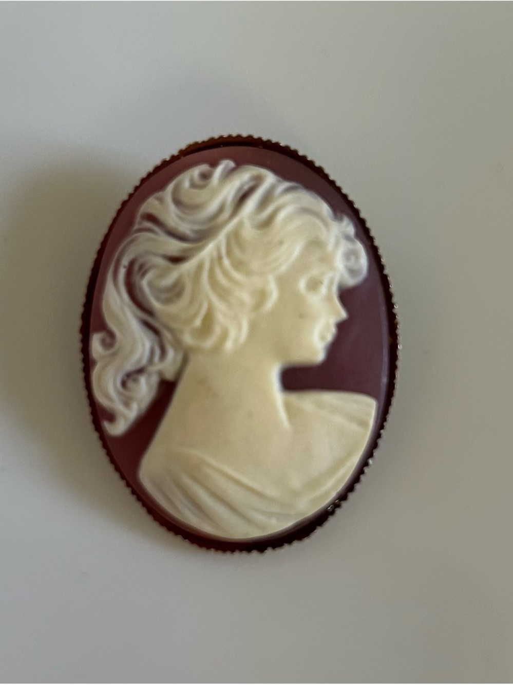 Classic Vintage Cameo Brooch - Ivory on Burgundy